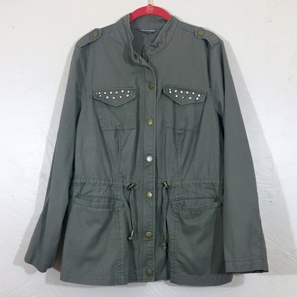 Roz & Ali Jackets & Blazers - Roz & Ali Military Green Rhinestone Jacket Size 1X
